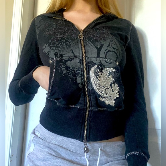 BCBG Black fitted zip up hoodie - Picture 1 of 6